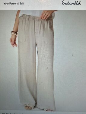 Splendid Beige Wide-Leg Elastic-Waist Pants